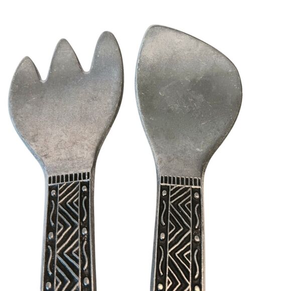 Wilton Armetale Pewter Serving Utensils Spoon & Fork Black & Silver Aztec Design - Picture 3 of 9